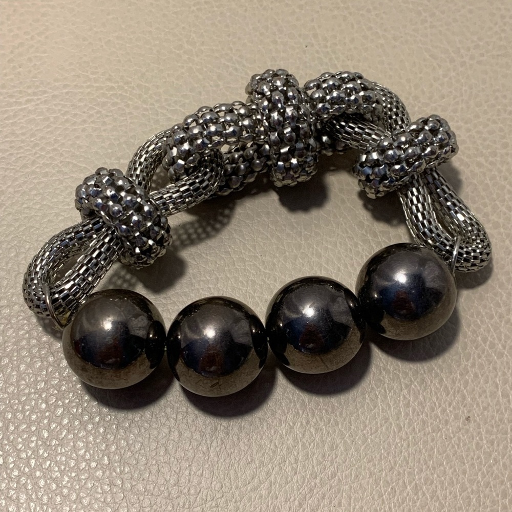 Two Toned Silver Entwined & Bead Bracelet - Picture 3 of 3